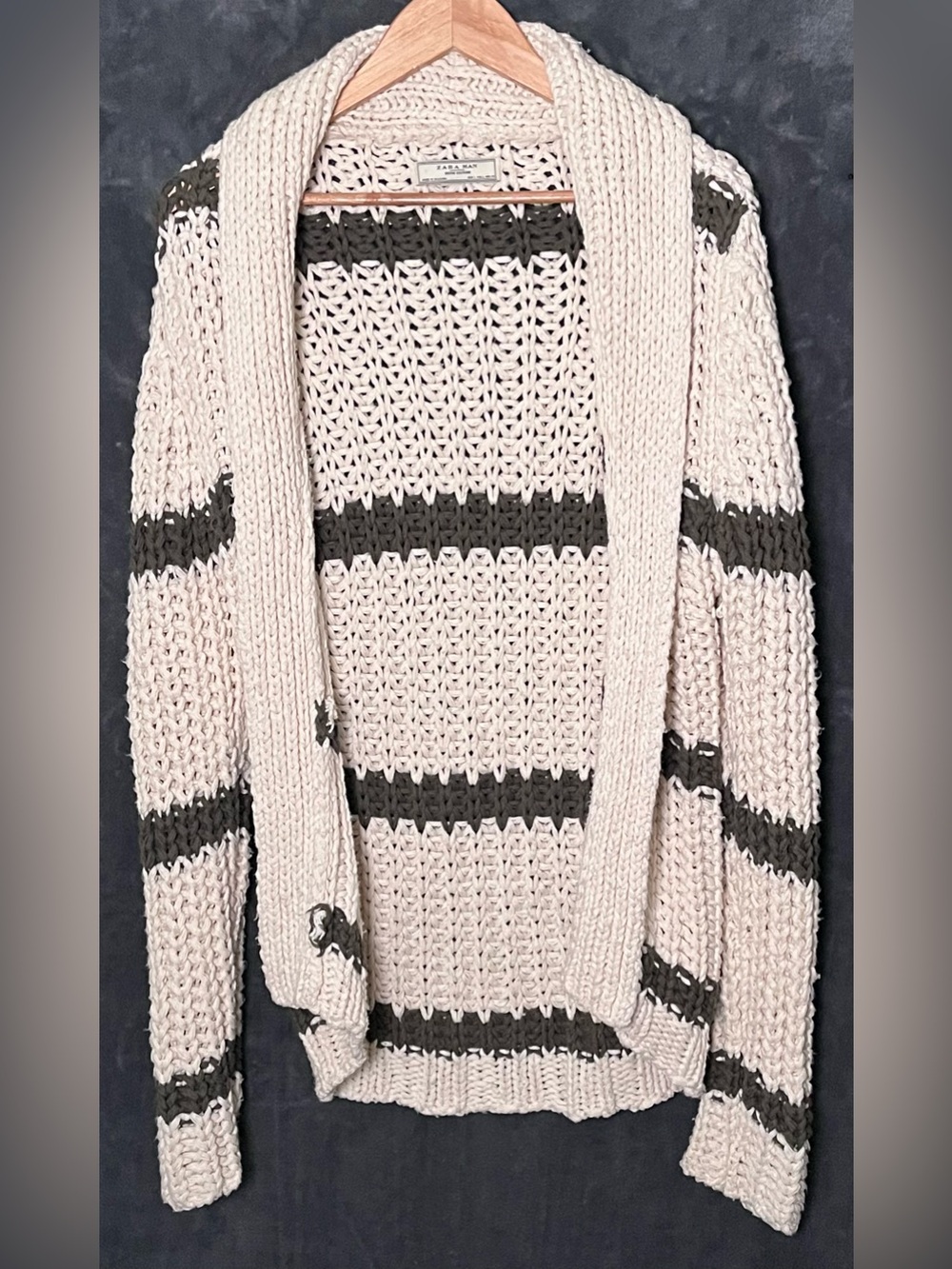 Zara Man Denim Couture L Grandpa Cardigan Chunky Knit Heavy
